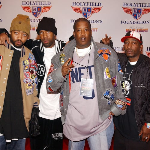 Rap group Outlawz attend the 9th Annual Holyfield Foundation Main Event All-Star Weekend benefit concert/party on Feb. 7, 2002, at the Georgia World Congress Center in Atlanta. (Vince Bucci/Getty Images/TNS)