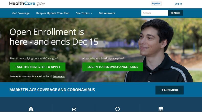 The Trump and Kemp administrations have struck a deal to block Georgians' access to healthcare.gov, the Affordable Care Act's Marketplace exchange website where 400,000 Georgians buy their health insurance plans.  But that won't be at issue until 2023.  Open enrollment is currently underway for plans that begin coverage Jan. 1, 2021.  (PHOTO screenshot of USHHS website healthcare.gov)