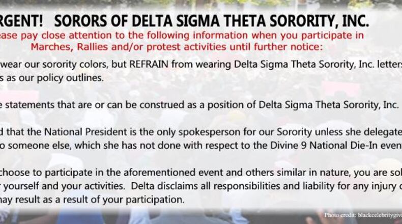 Delta Sigma Theta message to sorority members.