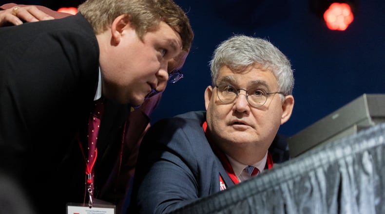 GA GOP Chairman Dave Shafer speaks to staff at the Georgia GOP State Convention in Jekyll Island, Georgia on June 5th, 2021.