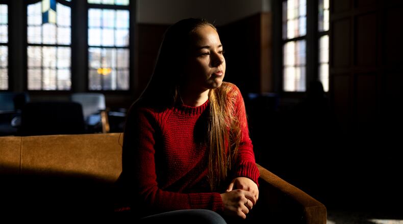 University of Michigan junior Allison Voto poses of a photo inside the Michigan Union on the University of Michigan campus in Ann Arbor, Mich., Jan. 17, 2026. (AP Photo/Emily Elconin)