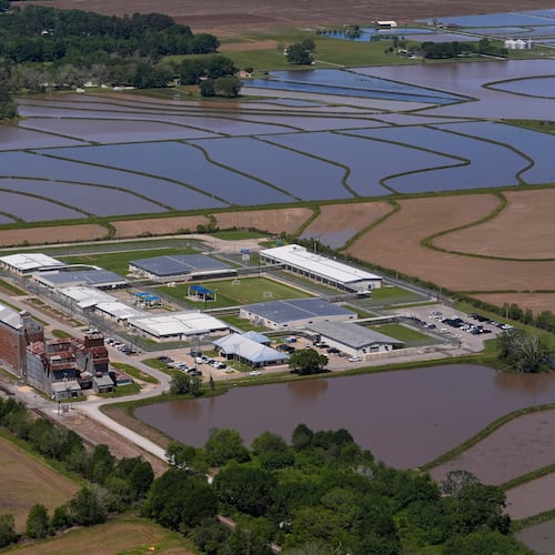 FILE - The South Louisiana ICE Processing Center is seen in this aerial photo in Basile, La., Tuesday, April 8, 2025. (AP Photo/Gerald Herbert, File)