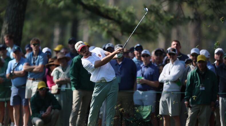 Jose Luis Ballester hits second shot on first hole during first round of the Masters golf tournament, at Augusta National Golf Club, Thursday, April 10, 2025, in Augusta, Ga. (Jason Getz / AJC)