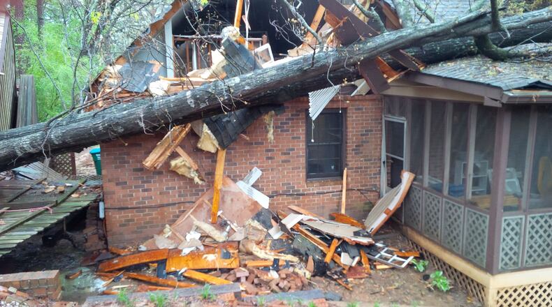 A tree caused extensive damage to a Lilburn home Wednesday.
