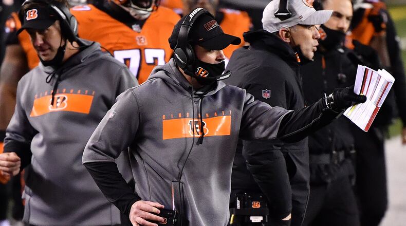 Bengals coach Zac Taylor is expecting a test Sunday from the Falcons. (Jamie Sabau/TNS)