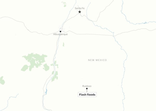 A locator map showing the location of flash floods in New Mexico. (AP Digital Embed)