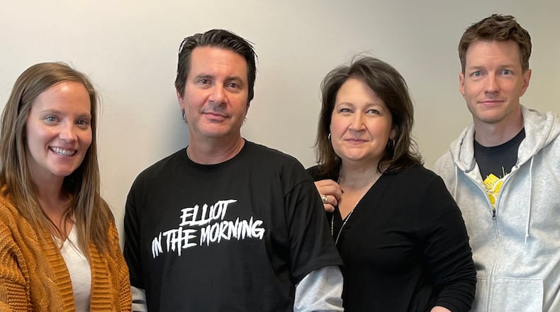 Krysten Warnes (from left), Elliot Segal, Diane Stupar and Tyler Molnar of syndicated radio show "Elliot in the Morning." CUMULUS MEDIA