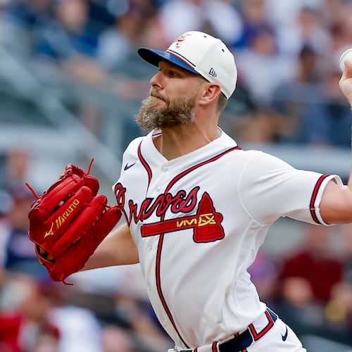 Atlanta Braves pitcher Chris Sale delivers to a New York Mets batter during the first inning of a baseball game, Saturday, July 4, 2026, in Atlanta. (AP Photo/Erik S. Lesser)