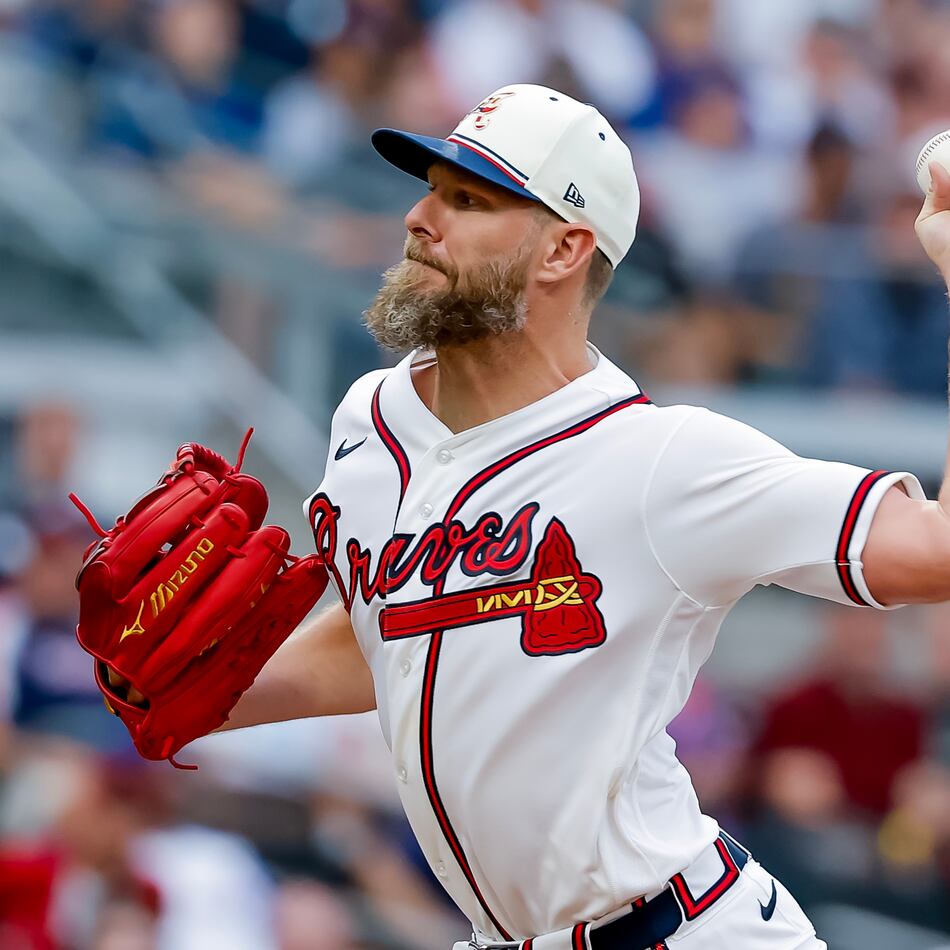 Atlanta Braves pitcher Chris Sale delivers to a New York Mets batter during the first inning of a baseball game, Saturday, July 4, 2026, in Atlanta. (AP Photo/Erik S. Lesser)