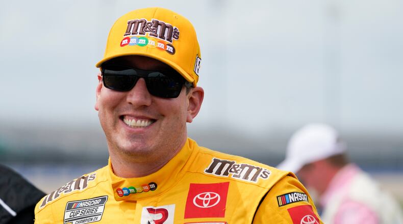FILE - Kyle Busch waits for the start of a NASCAR Xfinity Series auto race Saturday, June 19, 2021, in Lebanon, Tenn. (AP Photo/Mark Humphrey, File)