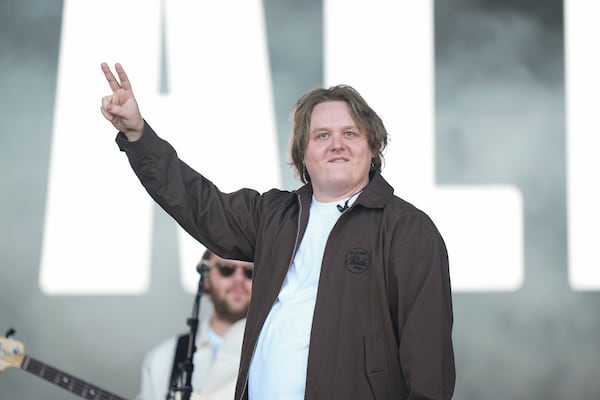 Lewis Capaldi performs during the Glastonbury Festival in Worthy Farm, Somerset, England, Friday, June 27, 2025. (Scott A Garfitt/Invision/AP)