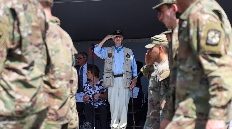 Larry Taylor salutes as UT Chattanooga’s ROTC walks in the parade. The Coolidge National Medal of Honor Heritage Center, city of Chattanooga, Hamilton County and Chattanooga Area Veterans Council held a “Welcome Home” parade for new Medal of Honor recipient Larry Taylor of Signal Mountain. (Photo Courtesy of Olivia Ross)