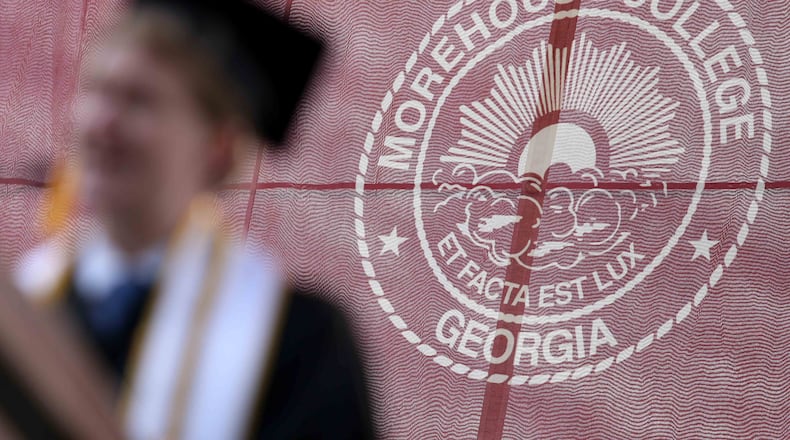 Ian Niemeyer, one of three Morehouse College valedictorians, speaks during Morehouse's 132nd commencement ceremony, Sunday, May 15, 2016, in Atlanta. BRANDEN CAMP/SPECIAL
