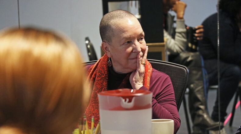 Playwright Pearl Cleage, whose new place “Angry, Raucous and Shameslessly Gorgeous,” opens at the Alliance Theatre on March 20, 2019, listens to a discussion of the work during a recent rehearsal.