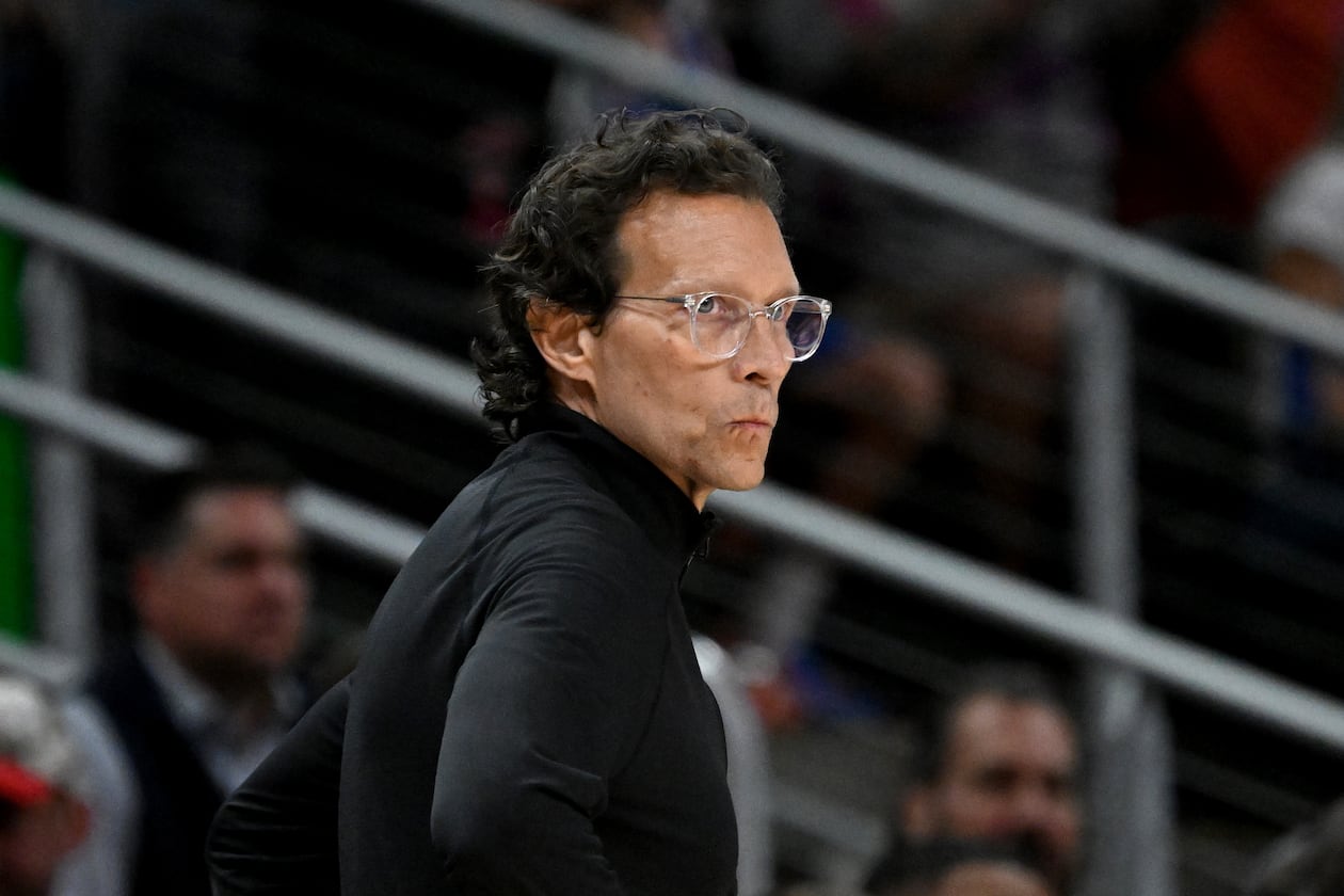 Atlanta Hawks Head Coach Quin Snyder reacts during the first half of Game 6 of a first-round NBA playoff series at State Farm Arena on Thursday, April 30, 2026, in Atlanta. (Hyosub Shin/AJC)
