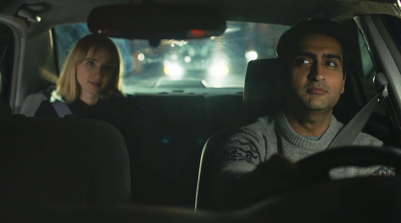 Kumail Nanjiani, right, and Zoe Kazan portray a couple in love in “The Big Sick.” (Lionsgate via AP)