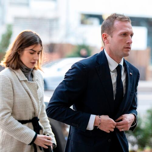 FILE - Rep.-elect Max Miller, R-Ohio, arrives for new member orientation check-in and program registration with Emily Moreno in Washington, Nov. 13, 2022. (AP Photo/Amanda Andrade-Rhoades, File)