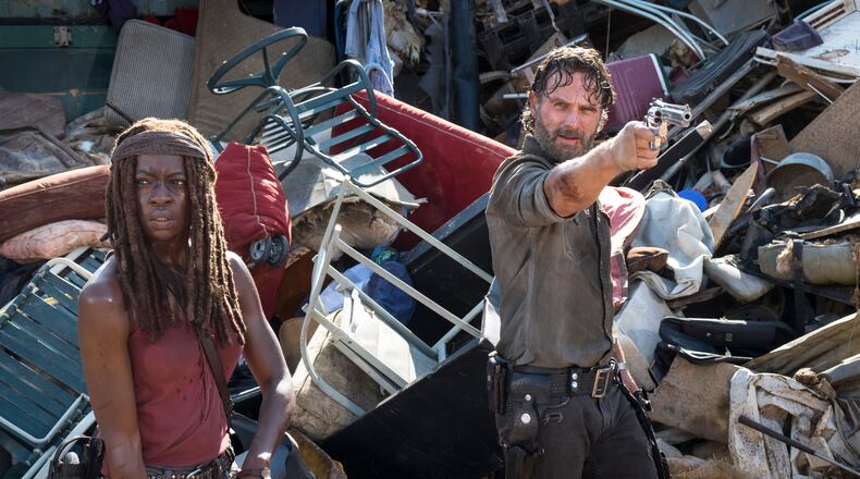 Danai Gurira as Michonne, Andrew Lincoln as Rick Grimes - The Walking Dead _ Season 8, Episode 10 - Photo Credit: Gene Page/AMC