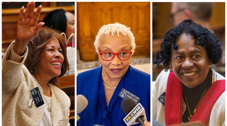 Democratic state Sens. Horacena Tate of Atlanta, from left, Gloria Butler of Stone Mountain and Valencia Seay of Riverdale are all retiring from the Georgia Senate this year after each served at least 20 years in office. AJC file photos