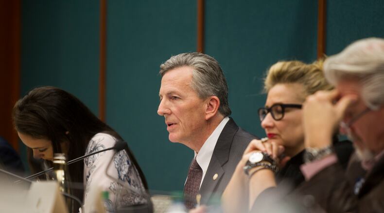Chairman Jeff Stone addresses changes to HB 605 during a Senate Judiciary Committee hearing at the Coverdell Legislative Office Building in Atlanta, Georgia, on Thursday, March 22, 2018. (REANN HUBER/REANN.HUBER@AJC.COM)