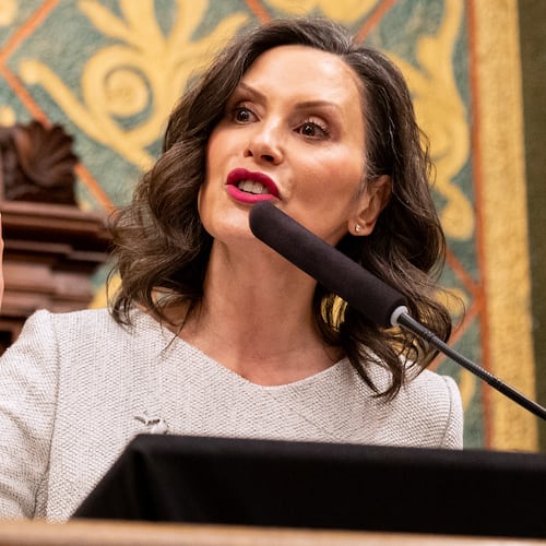 FILE - Michigan Gov. Gretchen Whitmer delivers the State of the State address at the Michigan state Capitol in Lansing, Mich., Feb. 25, 2026. (Devin Anderson-Torrez/Kalamazoo Gazette via AP, File)