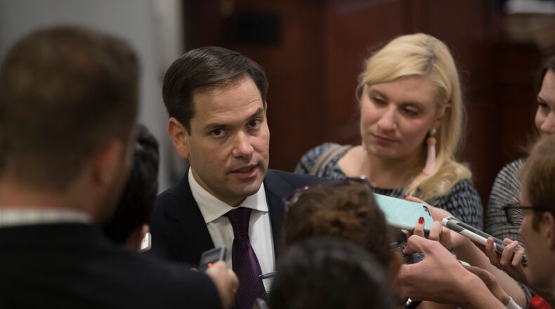 Sen. Marco Rubio speaks with reporters on Tuesday. (AP Photo / J. Scott Applewhite)