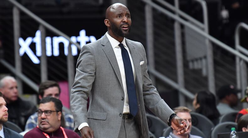 Hawks coach Lloyd Pierce. (Hyosub Shin / Hyosub.Shin@ajc.com)