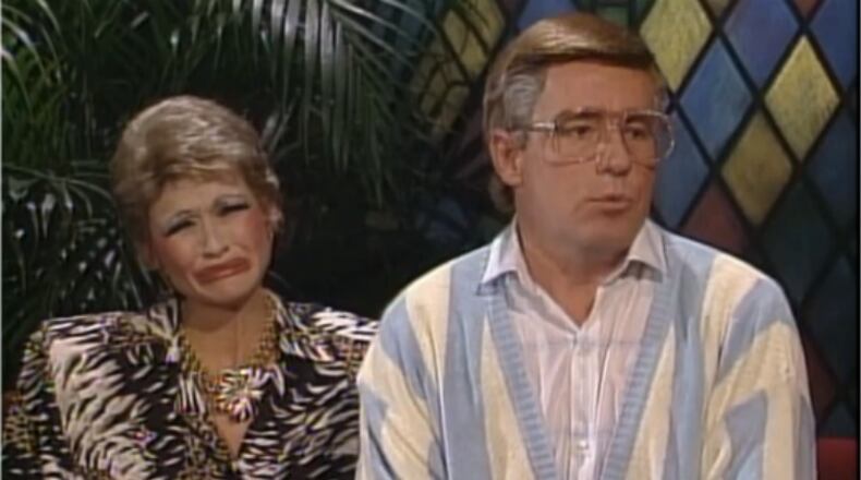 Jan Hooks (left) as Tammy Faye Bakker with Phil Hartman as Jim. CREDIT: NBC