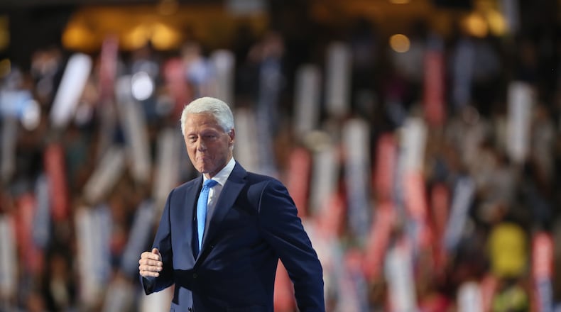 Former President Bill Clinton struts on stage at the Democratic National Convention. Miguel Martinez/MundoHispanico