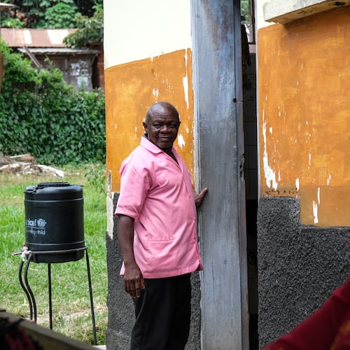 Samuel Kuule, a nurse and survivor of the first Ebola Bundibugyo strain in 2007, stands at Kikyo Health Centre IV in Kikyo Trading village, Bundibugyo District, Uganda, Wednesday, June 3, 2026. (AP Photo/Hajarah Nalwadda)