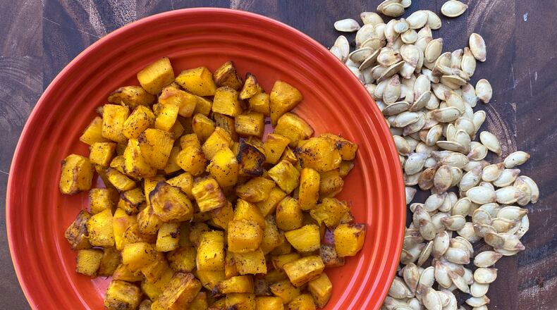 For a quick and easy fall side dish, roast your pumpkin in an air fryer. (Kellie Hynes for The Atlanta Journal-Constitution)