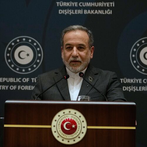 Iranian Foreign Minister Abbas Araghchi speaks to journalists during a joint press conference with his Turkish counterpart Hakan Fidan in Istanbul, Turkey, Friday, Jan. 30, 2026. (AP Photo/Khalil Hamra)