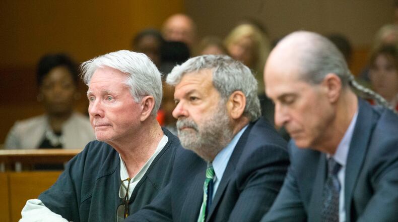 05/23/2018 -- Atlanta, GA -- Claud "Tex" McIver (left) sits with his attorneys, Don Samuel (center) and Bruce Harvey (right) after being sentenced to life in prison with the possibility of parole in front of Fulton County Chief Judge Robert McBurney at the Fulton County courthouse in Atlanta, Wednesday, May 23, 2018. ALYSSA POINTER/ATLANTA JOURNAL-CONSTITUTION