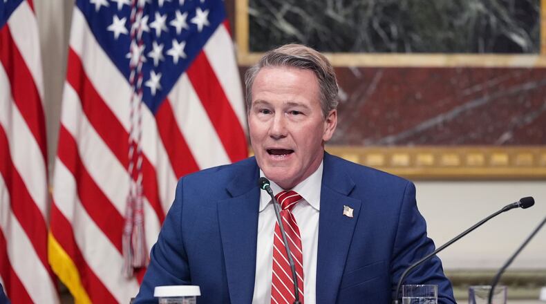 FILE - Sen. Jon Husted, R-Ohio, speaks during an event in the Indian Treaty Room of the Eisenhower Executive Office Building on the White House complex on March 4, 2026, in Washington. (AP Photo/Jacquelyn Martin, File)