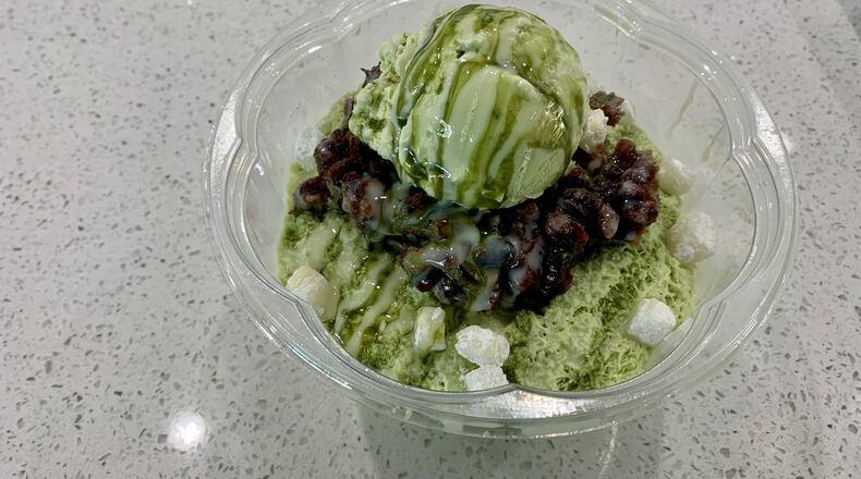 Hansel and Gretel’s Green Tea Bingsu is built upon a mountain of creamy green tea shaved ice. CONTRIBUTED BY ANGELA HANSBERGER