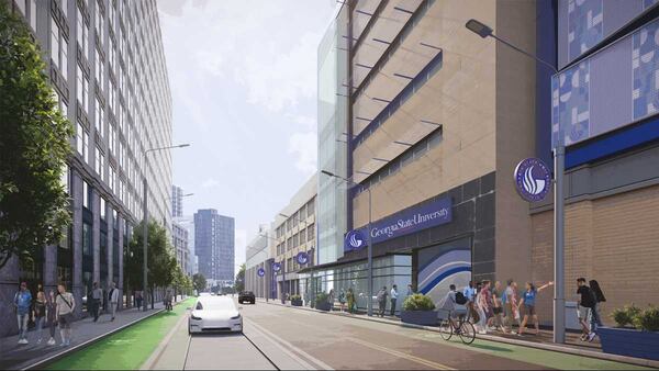 This rendering shows planned improvements by Georgia State University along a portion of Edgewood Avenue in downtown Atlanta. The improvements includes new streetscapes. Image credit: Georgia State University.