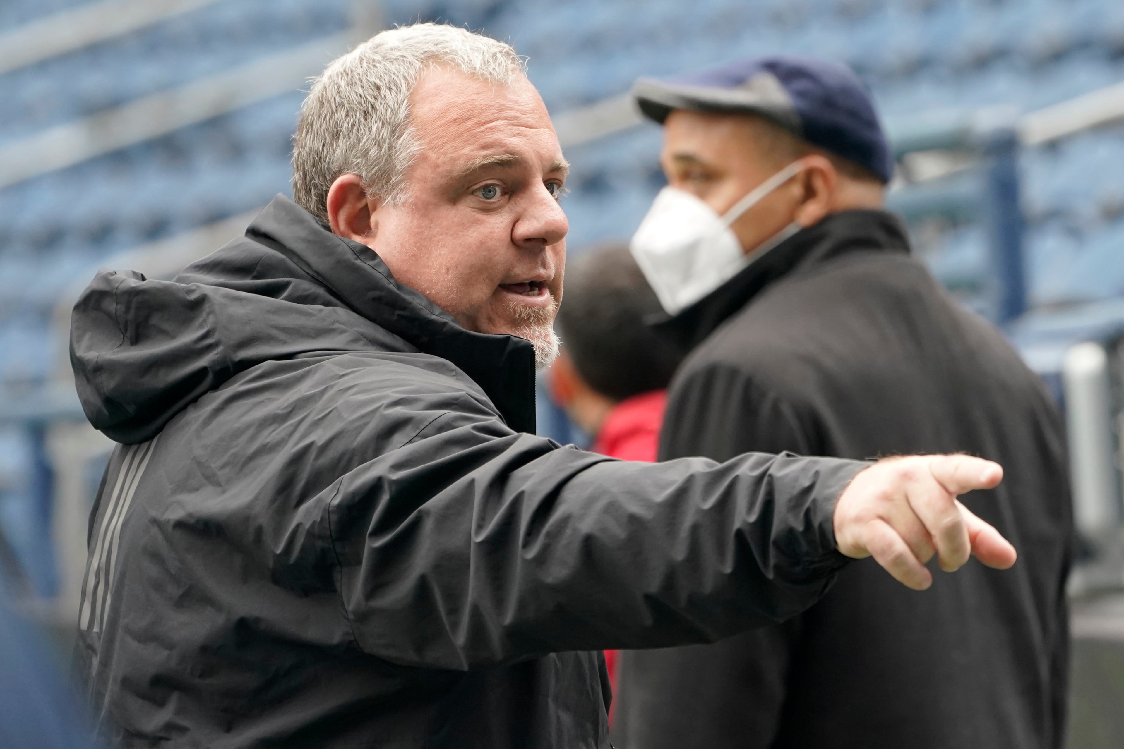 Garth Lagerwey, then-general manager of the Seattle Sounders soccer team, gestures during training in Seattle. (Ted S. Warren/AP 2022)