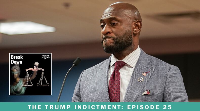 The latest episode of the AJC's "Breakdown" podcast looks at the possibility of Fulton DA Fani Willis giving a sworn deposition in the divorce case of special prosecutor Nathan Wade. (Elijah Nouvelage/AP pool)