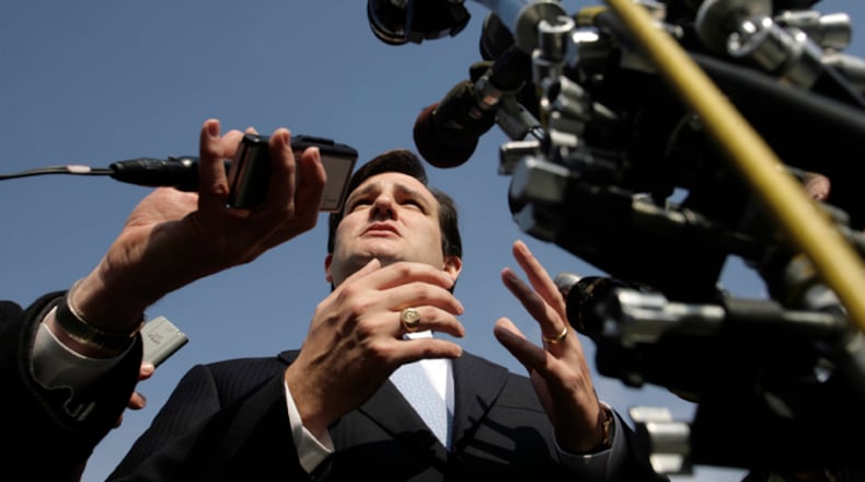 Ted Cruz, the Texas solicitor general from 2003 to 2008, speaks to reporters after arguing a case in front of the Supreme Court in Washington, March 2006. As Texas solicitor general, Cruz appeared before the high court many times and had a two-decade relationship with Justice Antonin Scalia.