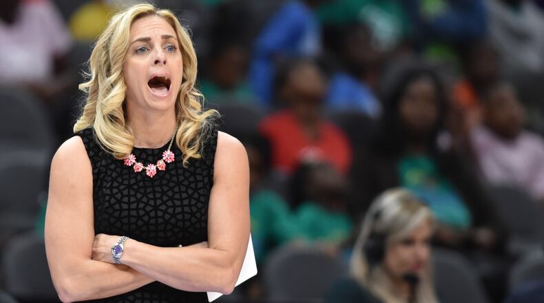 Atlanta Dream head coach Nicki Collen shouts instructions to her team.