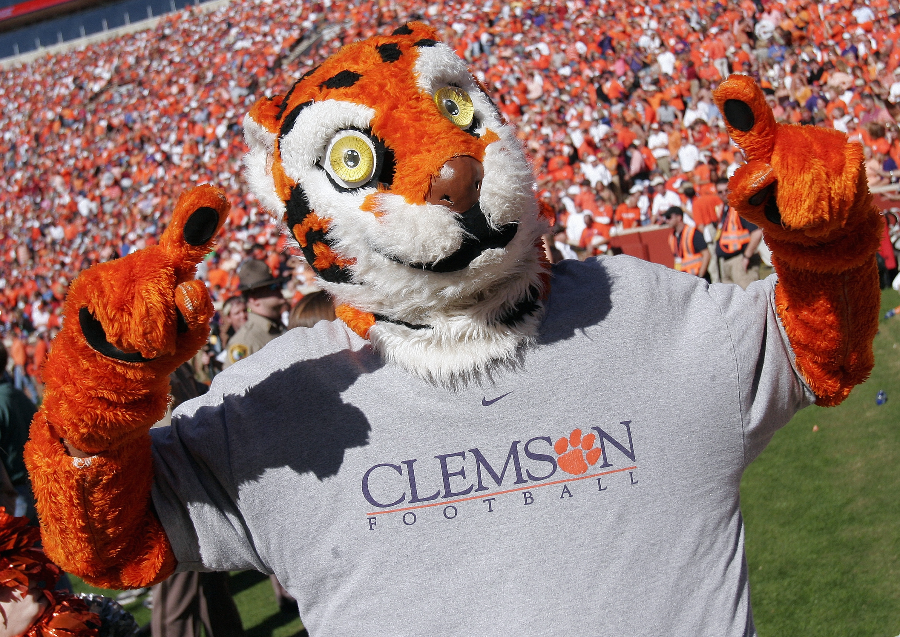 The mascot of the Clemson Tigers shows his team support against the Florida State Seminoles during an Atlantic Coast Conference game on November 12, 2005, at Clemson Memorial Stadium in Clemson, South Carolina. (Photo By Grant Halverson/Getty Images)