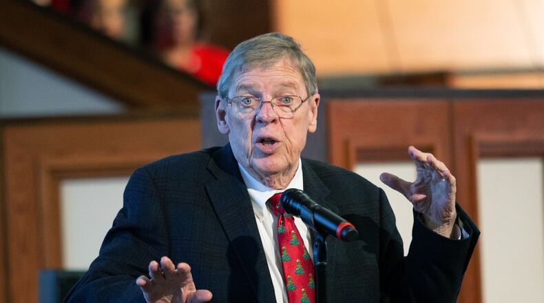 Now-retired U.S. Sen. Johnny Isakson, R-Ga., speaks to the congregation at the Ebenezer Baptist Church in Atlanta on Sunday, Dec. 8, 2019. STEVE SCHAEFER / SPECIAL TO THE AJC