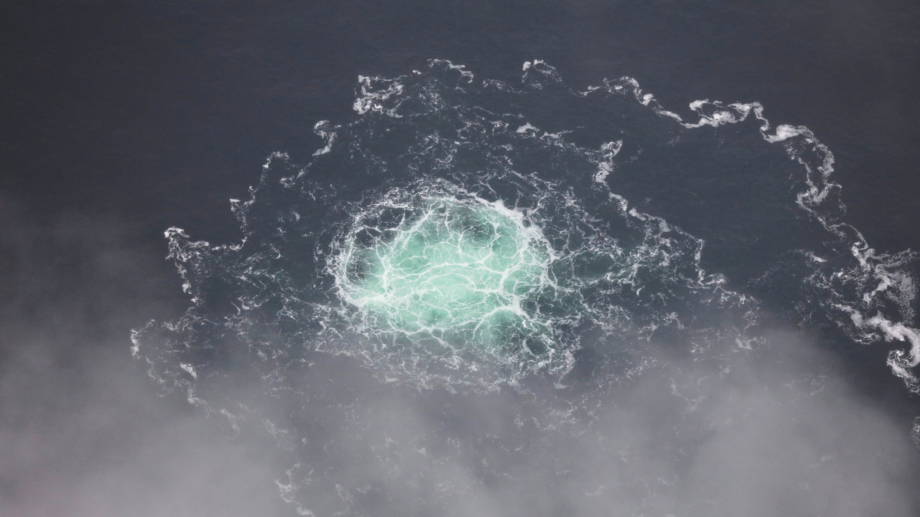 FILE - This photo provided by Swedish Coast Guard shows a leak from Nord Stream 2 on Sept. 28, 2022. (Swedish Coast Guard via AP, File)