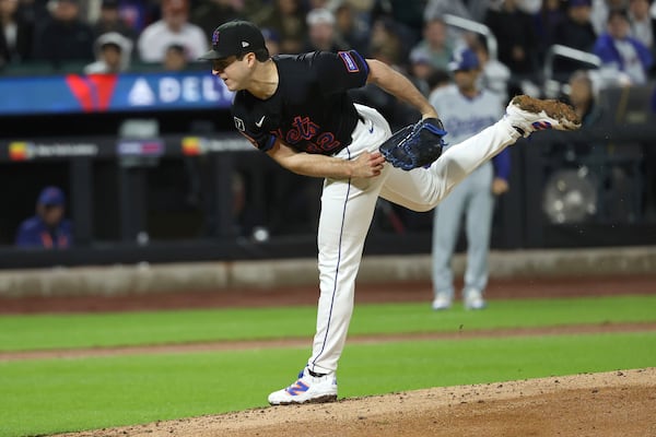 New York Mets pitcher Max Kranick throws during the fourth inning of a baseball game against the Los Angeles Dodgers, Friday, May 23, 2025, in New York. (AP Photo/Pamela Smith)
