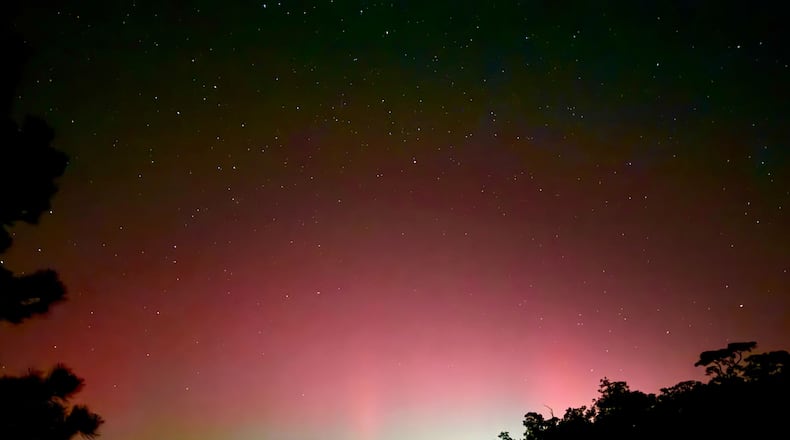 The northern lights are visible from the Georgia marshes south of Savannah on Tuesday, Nov. 11, 2025. (Photo courtesy of Mark Yeager/Charlie Bates Solar Astronomy Project)