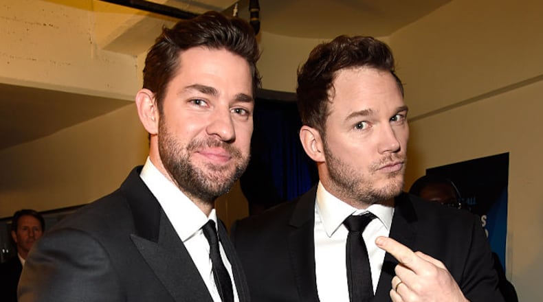 Actors John Krasinski and Chris Pratt participated in The Murph Challenge that was created in honor of the late U.S. Navy SEAL Lt. Michael P. Murphy. (Photo by Kevin Mazur/WireImage)