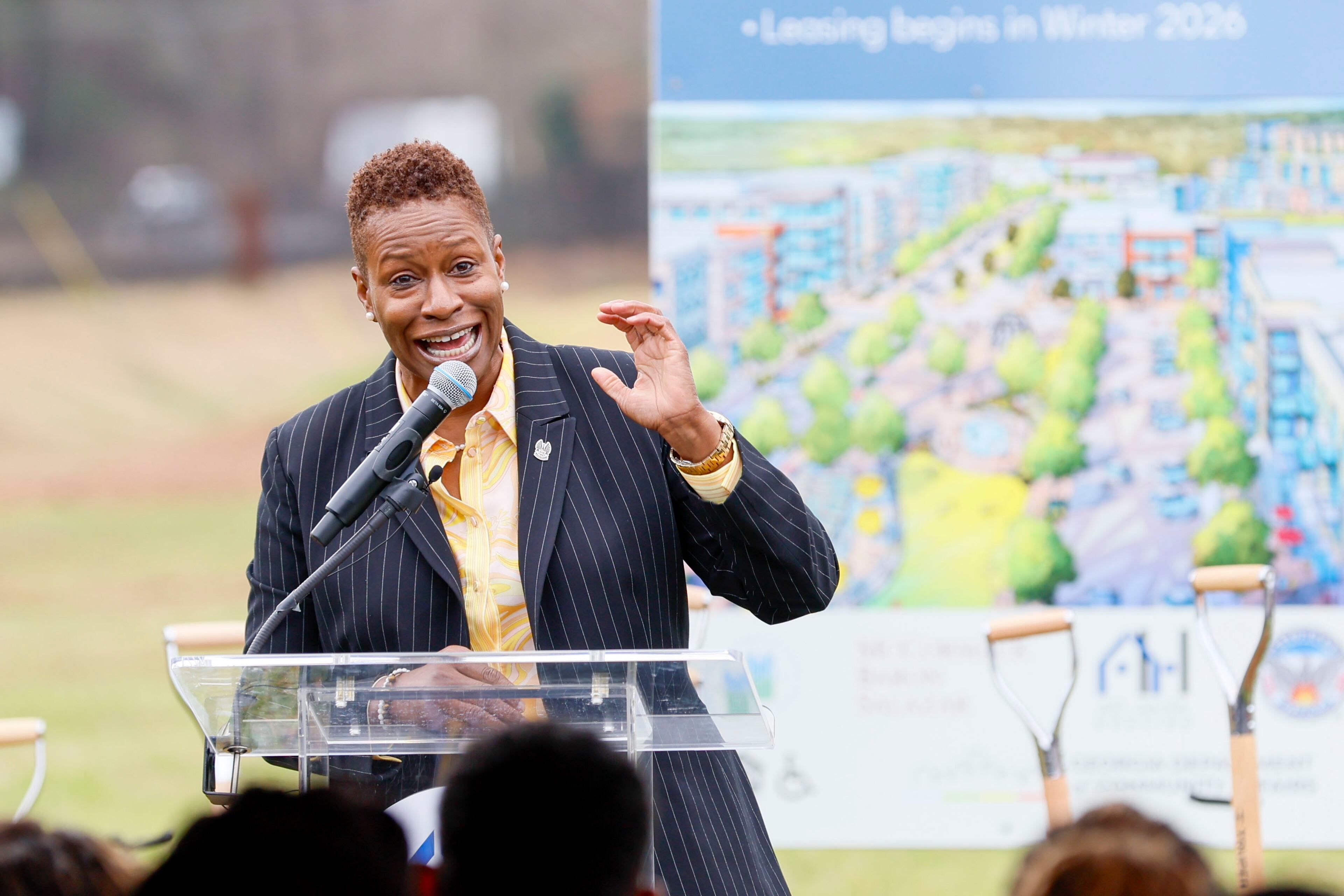The president and CEO of Atlanta Housing, Terri M. Lee, speaks during the groundbreaking ceremony for the mixed-homes redevelopment of Bowen Homes phase 1 on Wednesday, March 5, 2025.
(Miguel Martinez/ AJC)