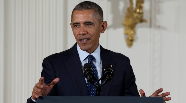 President Barack Obama during a ceremony in the East Room of the White House in Washington, Thursday, May 19, 2016, to award National Medals of Science and National Medals of Technology and Innovation to 17 scientists, engineers, mathematicians and innovators. (AP Photo/Carolyn Kaster)