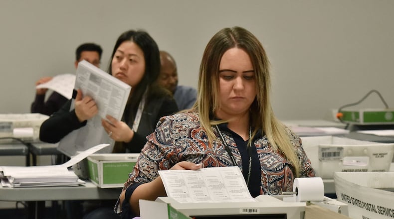 Gwinnett County election workers count provisional ballots one week after Election Day. HYOSUB SHIN / HSHIN@AJC.COM