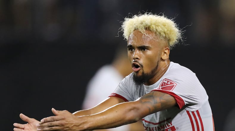 June 14, 2017, Kennesaw: Atlanta United Anton Walkes reacts to a call by officials while playing Charleston Battery in the Lamar Hunt U.S. Open Cup fourth round at 5th Third Bank Stadium on Wednesday, June 14, 2017, in Kennesaw. Curtis Compton/ccompton@ajc.com